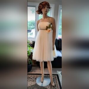 Brand New Size 10 Elegant Strapless Cream Cocktail Dress with Floral Accent